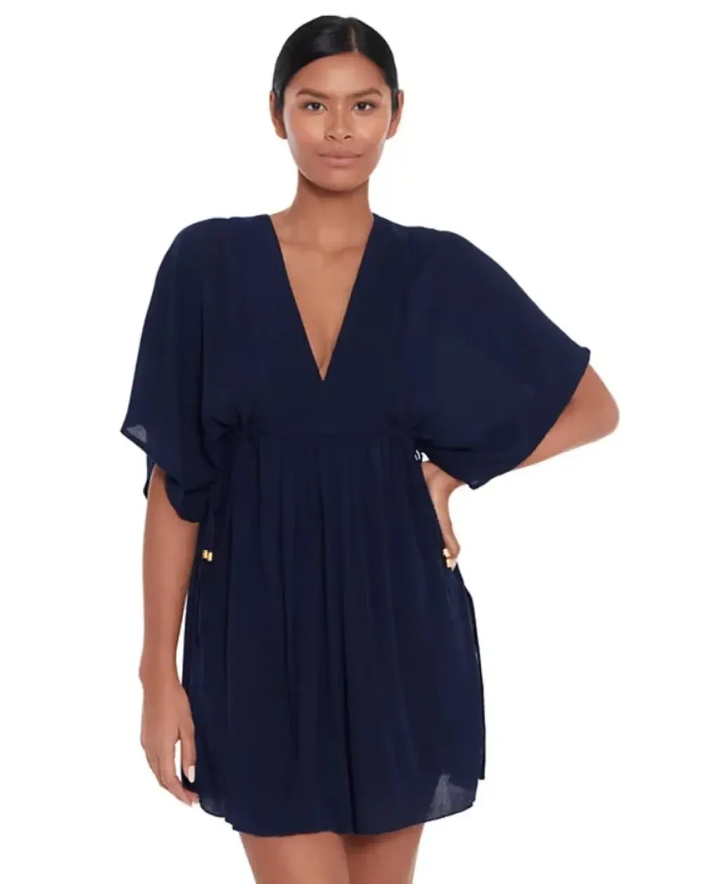 LAUREN BY RALPH LAUREN Womens Swim Cover Up Tunic Large Navy Blue Crinkle NWT